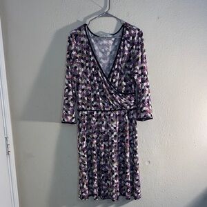 Max Studio Mini wrap Long Sleeve Dress - Purple and Cream